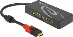 Razdjelnik DELOCK, USB-C (M) na HDMI (Ž) i VGA (Ž), crni