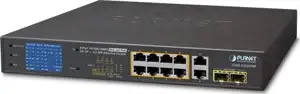Planet 8-Port RJ45 1GbE 802.3at PoE 2 Port RJ45 1GbE 2-Port 1G SFP Switch with LCD Monitor