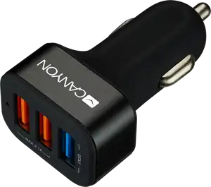 Canyon CNE-CCA07B Universal 3xUSB car adapter(1 USB with Quick Charger QC3.0), Input 12-24V, Output USB/5V-2.1A+QC3.0/5V-2.4A&9V-2A&12V-1.5A, with Smart IC, black rubber coating+black metal ring+QC3.0