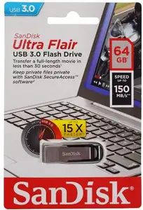 SANDISK USB 3.0 FLASH DRIVE ULTRA FLAIR 64GB