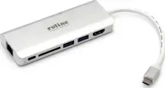 Roline USB-C docking station, 4K HDMI, 2×USB 3.0/3.2 Gen 1, 1×SD/TF čitač kartica, 1×USB-C power, 1×G-LAN