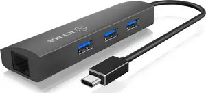 USB C> Adapter 3 Port USB 3.0 Hub + GigaLAN Ethernet, aluminum housing ICY BOX 