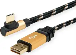 Roline GOLD USB2.0 kabel TIP A (M) - USB-C (M) kutni, 0.8m, crno/zlatni