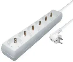 Transmedia 6-way power strip, 10,0 m cable, White