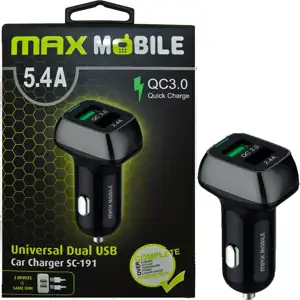 MAXMOBILE AUTO ADAPTER USB DUO SC-191 QC 3.0,27W QUICK CHARGE 5.4A crno-sivi