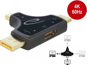 Adapter DELOCK, HDMI (M)/DP (M)/mDP (M) na HDMI (Ž), 4K 60 Hz