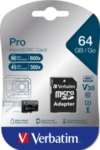 Memorijska kartica Verbatim Micro SD Pro (XC/UHS1) 64GB Class 10 Card + adapter