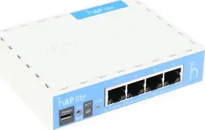 Mikrotik RB941-2nD, hAP Lite, 650MHz CPU, 32MB RAM, 4×LAN, 2.4Ghz 802.11b/g/n, integrirana antena, RouterOS L4, klasično kućište, PSU