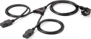 Kabel za napajanje, Schuko M kutni -> 2xIEC320 C13 Ž ravni 1,8 m, crni