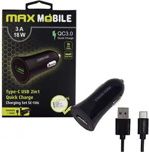MAXMOBILE AUTO ADAPTER USB SC-106 QC 3.0,18W QUICK CHARGE 3A + TYPE C crni