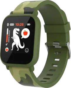 Teenager smart watch, 1.3 inches IPS full touch screen, green plastic body, IP68 waterproof, BT5.0, multi-sport mode, built-in kids game, compatibility with iOS and android, 155mAh battery, Host: D42x