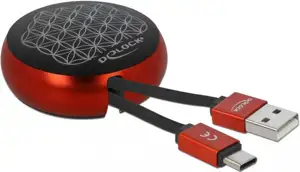 Kabel DELOCK, USB 2.0, USB-A (M) na USB-C (M), uvlačni, crno-crveni, 0.92 m