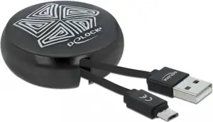 Kabel DELOCK, USB 2.0, USB-A (M) na USB micro-B (M), uvlačni, 0.92 m