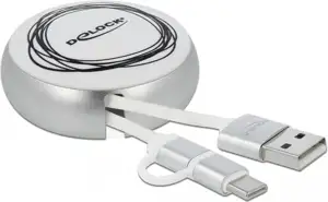 Kabel DELOCK, USB 2.0, USB-A (M) na USB micro-B i USB-C (M), uvlačni, srebrni, 0.92 m