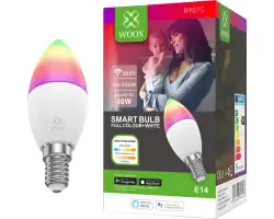 WOOX WiFi Smart LED RGB+CCT žarulja E14, 5W, 470lm, 2700K-6500K dimabilna, WooxHome app, glasovna kontrola - Alexa & Google Assistant (R9075)