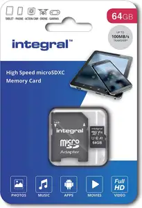 Integral 64GB High Speed microSDHC / XC V10 UHS-I U1 + adapter