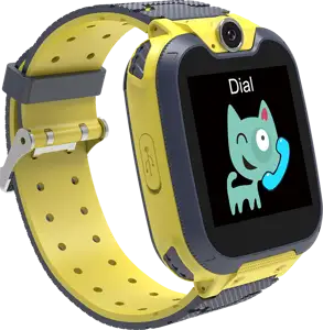 Kids smartwatch, 1.54 inch colorful screen, Camera 0.3MP, Mirco SIM card, 32+32MB, GSM(850/900/1800/1900MHz), 7 games inside, 380mAh battery, compatibility with iOS and android, Yellow, host: 54*42.6*