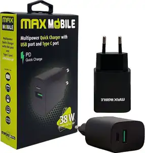 MAXMOBILE KUĆNI PUNJAČ PD QC3.0 DUO TYPE C 20W+USB 18W 2UTR3068-QP