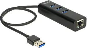 DeLock USB 3.0 Hub 3 Port + 1 Port Gigabit LAN 10/100/1000 Mb / s - Hub - 3 ports