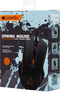 CANYON Star Raider GM-1 Optical Gaming Mouse with 6 programmable buttons, Pixart optical sensor, 4 levels of DPI and up to 3200, 3 million times key life, 1.65m PVC USB cable,rubber coating surface an