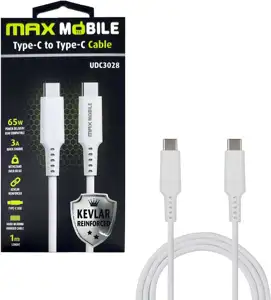MAXMOBILE DATA KABEL TYPE C-TYPE C UDC3028 KEVLAR WHITE QC 3A 1m