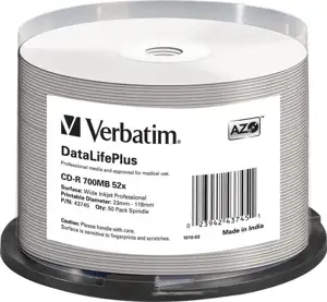 CD-R Verbatim #43745 700MB 52x sp50 wide ink jet printable