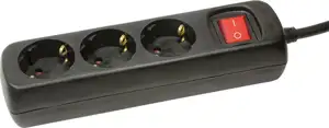 Strujna priključnica, prijenosna, 3xSchuko/16A, prekidač, kabel 1,5m, crna