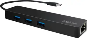Mrežni adapter USB 3.2 Gen 1 C -> RJ45 Gigabit Ethernet + USB 3.0 Hub 3 Port, na kabelu 0,14m, crni