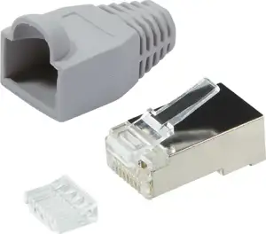 Modularni utikač RJ45 Cat.6 STP, s kab. uvodnicom i pregibnicom (siva), za meki kabel AWG-24-27, pak. 100 kom.