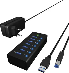 HUB 7Port ICY BOX aktiv mit Netzteil Aluminium Black