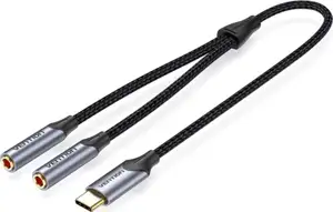 Vention USB-C Male to Dual 3.5MM Jack Earphone Adapter 0.3M Gray