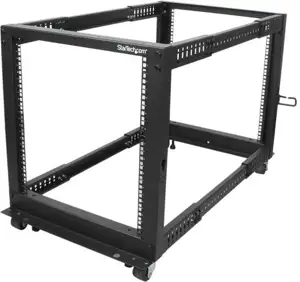 StarTech.com 12U Open Frame Server Rack - 4 Post Adjustable Depth (22 to 40) Network Equipment Rack w/ Casters/ Levelers/ Cable Management (4POSTRACK12U) rack - 12U