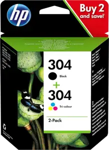 HP 304 Combo Pack - 2-pack - black, dye-based tricolor - original - ink cartridge