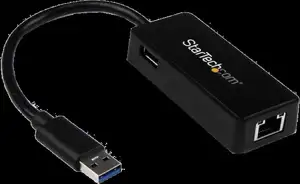 StarTech.com USB 3.0 Ethernet Adapter - USB 3.0 Network Adapter NIC with USB Port - USB to RJ45 - USB Passthrough (USB31000SPTB) - network adapter