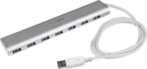 StarTech.com 7 Port Compact USB 3.0 Hub with Built-in Cable - Aluminum USB Hub - Silver USB3 Hub with 20W Power Adapter (ST73007UA) - USB peripheral sharing switch - 7 ports