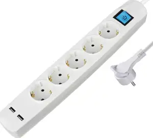 Transmedia 5-way power strip with 2x USB, white, 5m