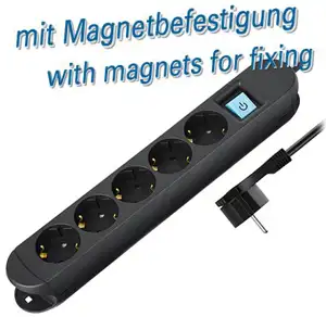 Transmedia 5-way power strip, switch, illuminated, black, 2m