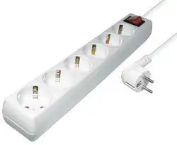 Transmedia 6-way power strip, White, 1,4m