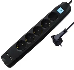Transmedia 5-way power strip with 2x USB, black, 5m