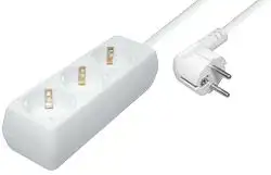 Transmedia 3-way power strip, white 1,4m