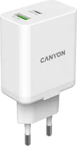Canyon, PD 20W/QC3.0 18W WALL Charger with 1-USB A+ 1-USB-C Input: 100V-240V, Output: 1 port charge: USB-C:PD 20W (5V3A/9V2.22A/12V1.67A) , USB-A:QC3.0 18W (5V3A/9V2.0A/12V1.5A), 2 port charge: comm