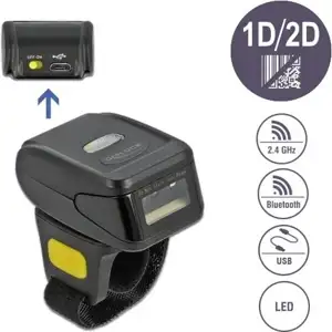 Bar code čitač DELOCK 90508 Ring Scanner, 1D i 2D, laserski, micro USB, Bluetooth, crni