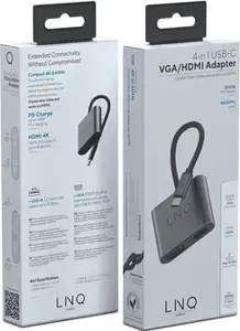 Docking station LINQ 4 in 1, USB-C, HDMI 4K@60Hz, VGA 1080p@60Hz, USB-C PD 100W, USB 3.2, LQ48001