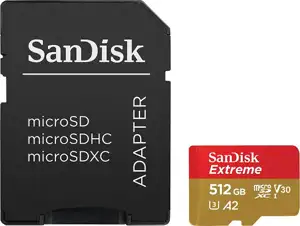 SanDisk Extreme microSDXC 512GB + SD Adapter 190MB/s & 130MB/s A2 C10 V30 UHS-I U3