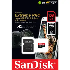 SanDisk Extreme PLUS microSDXC 128GB + SD Adapter read 200MB/s & write 90MB/s A2 C10 V30 UHS-I U3