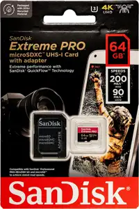 SanDisk microSDXC Extreme Pro 64GB 200/90 MB/s A2 C10 V30 UHS-I U3