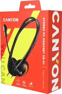 CANYON HS-01 PC headset with microphone, volume control and adjustable headband, cable length 1.8m, Black/Orange, 163*128*50mm, 0.069kg