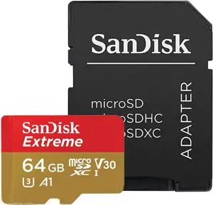 SanDisk Extr PLUS microSDXC 64GB + SD Adapter 200MB/s & 90MB/s A2 C10 V30 UHS-I U8