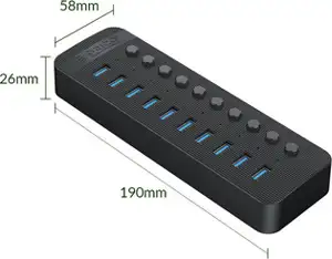 USB hub 10-port USB 3.0, Switch, Power supply, black, ORICO CT2U3-10AB