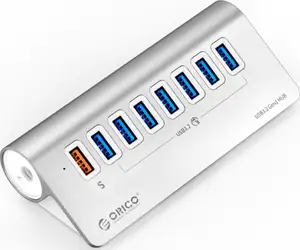 USB-C hub 7-port, 7x USB-A 3.2 Gen1, 1x USB-A PD 18W, 5Gbps, Power Supply, Aluminium, ORICO M3U7Q1-05